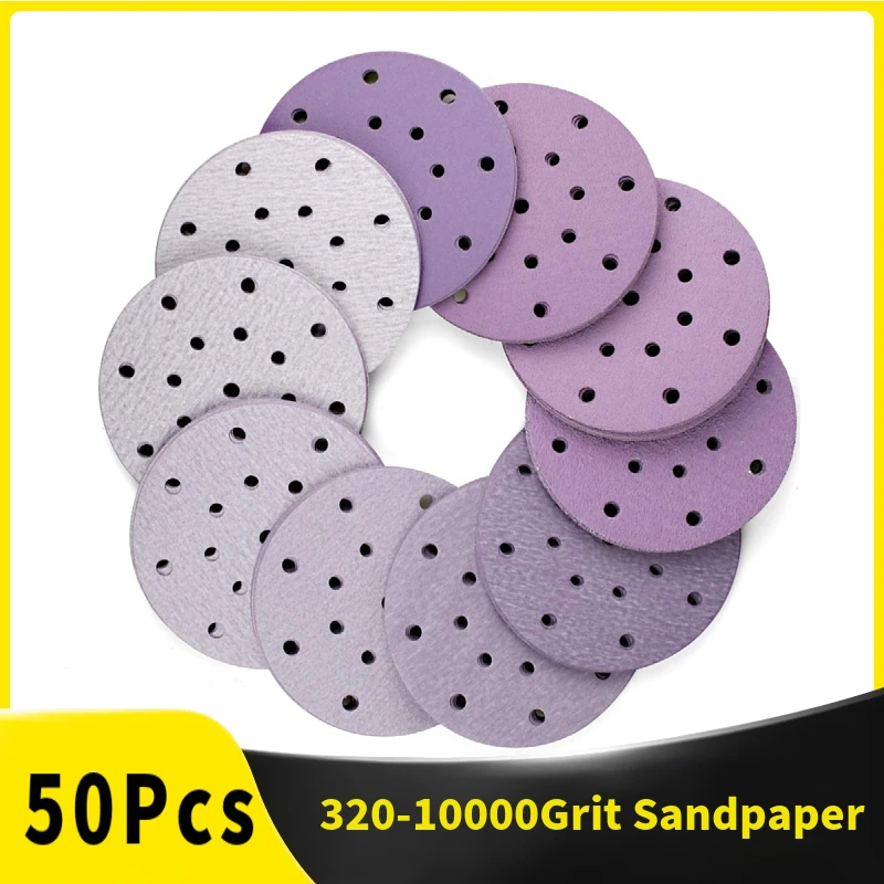 50 szt. 150mm (6 cali) Krążki ścierne na mokro/sucho, mocowanie na rzep, gradacja 320-10000, zestaw papierów ściernych do polerki samochodowej, szlifierki, polerowania