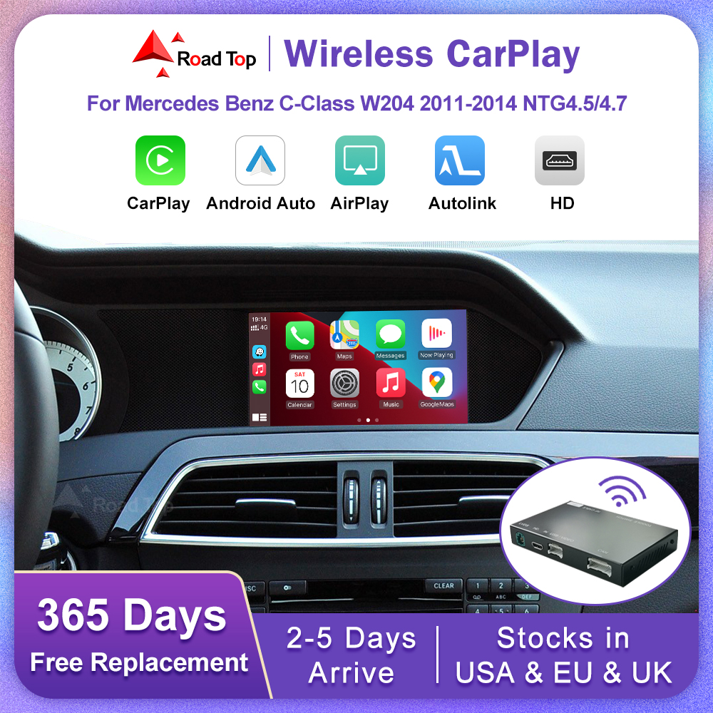 Road Top Android Auto Wireless CarPlay para Mercedes Benz clase C W204 NTG4.5/4,7 2011-2014 Mirror Link AirPlay GPS Car Play