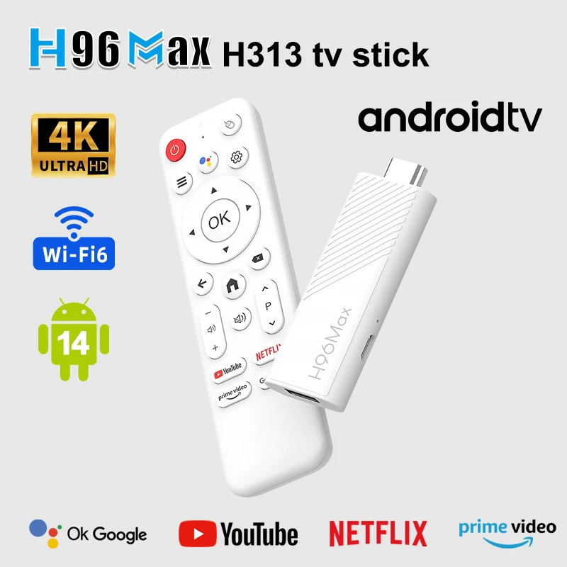 H96 MAX H313 mini TV Stick Android 14 2GB 16GB 8GB Dual Wifi6 BT5.0 4K HD asistente de voz de Google reproductor multimedia doméstico AI TV Stick