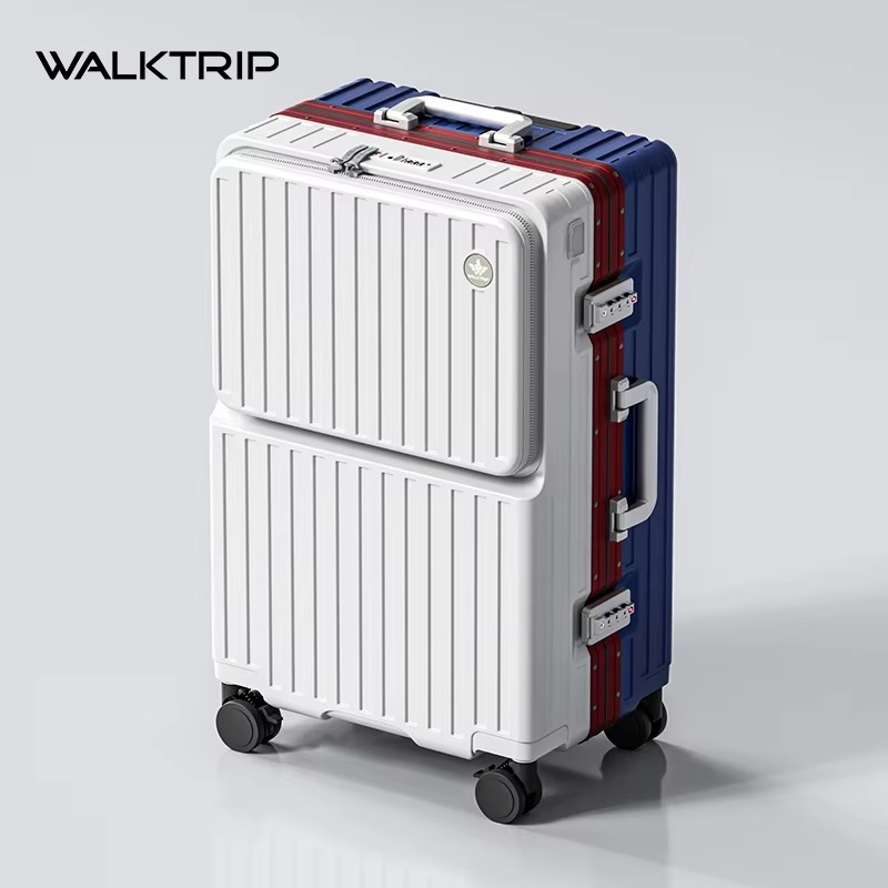 Valise à ouverture frontale en PC avec cadre en aluminium, serrure TSA, porte-gobelet et port de charge 20/24/26 pouces