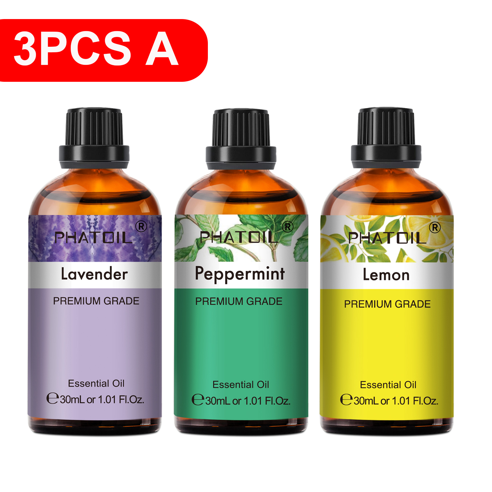 PHATOIL 30ml น้ํามันหอมระเหยธรรมชาติสําหรับน้ํามันหอมระเหยเทียนทํา 3 pcs/2 pcs/1 pcs ลาเวนเดอร์มะนาว Peppermint ไม้จันทน์อบเชย