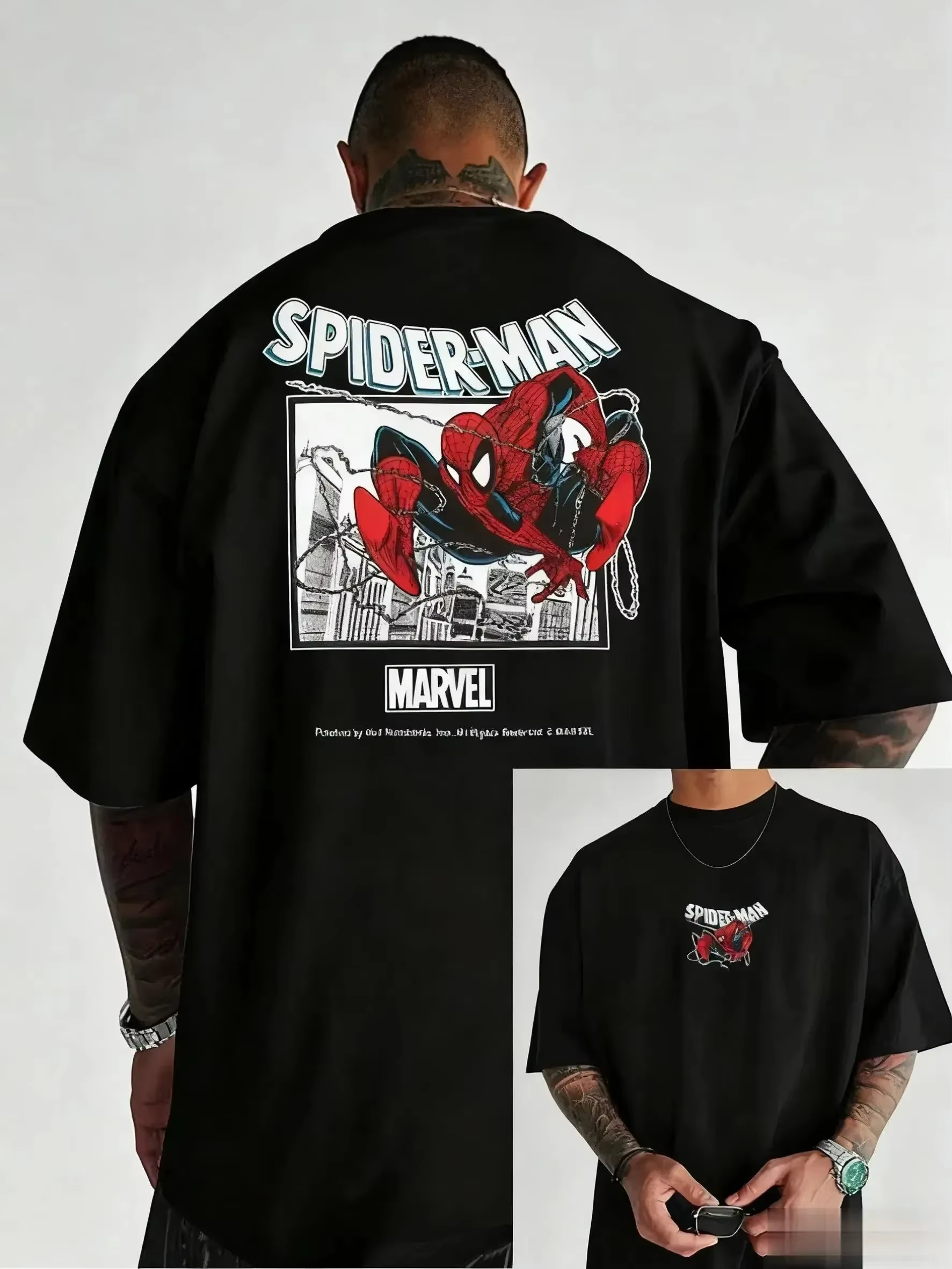 Nuova T-shirt in cotone 2026 con stampa Spider-Man, stile Y2K, maniche corte, fantasia supereroe, vestibilità ampia, top casual street style