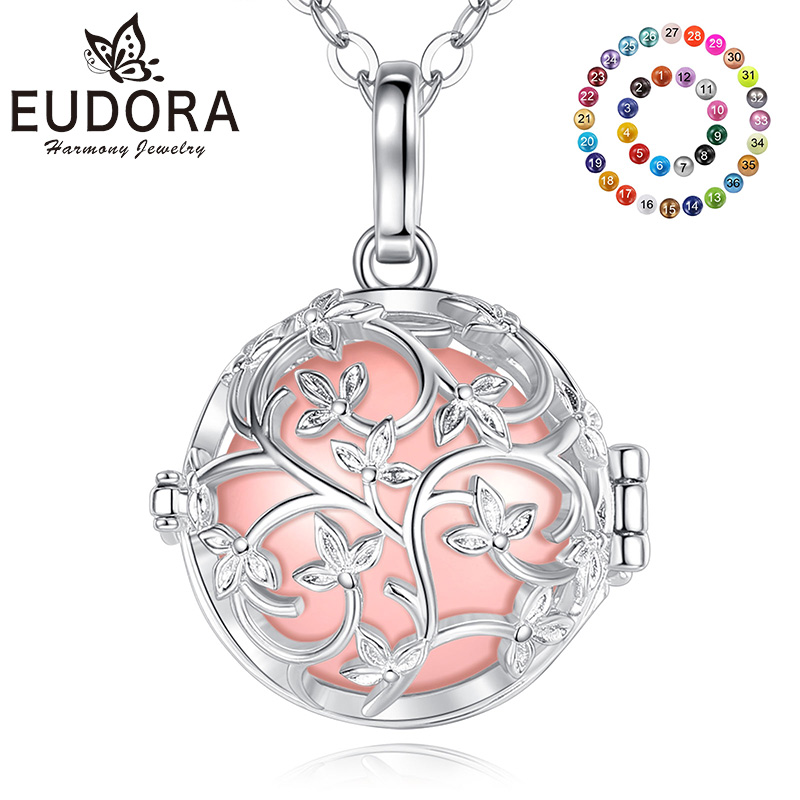 Eudora-collar con colgante de flor de 18mm para mujer, Bola de armonía, carillón de embarazo, cadena larga, joyería fina, regalos