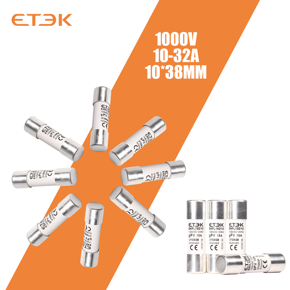 Предохранители ETEK Solar DC 1000 В PV, 15 А 20 А 25 А, керамический предохранитель GPV 10x38 мм для защиты солнечной системы