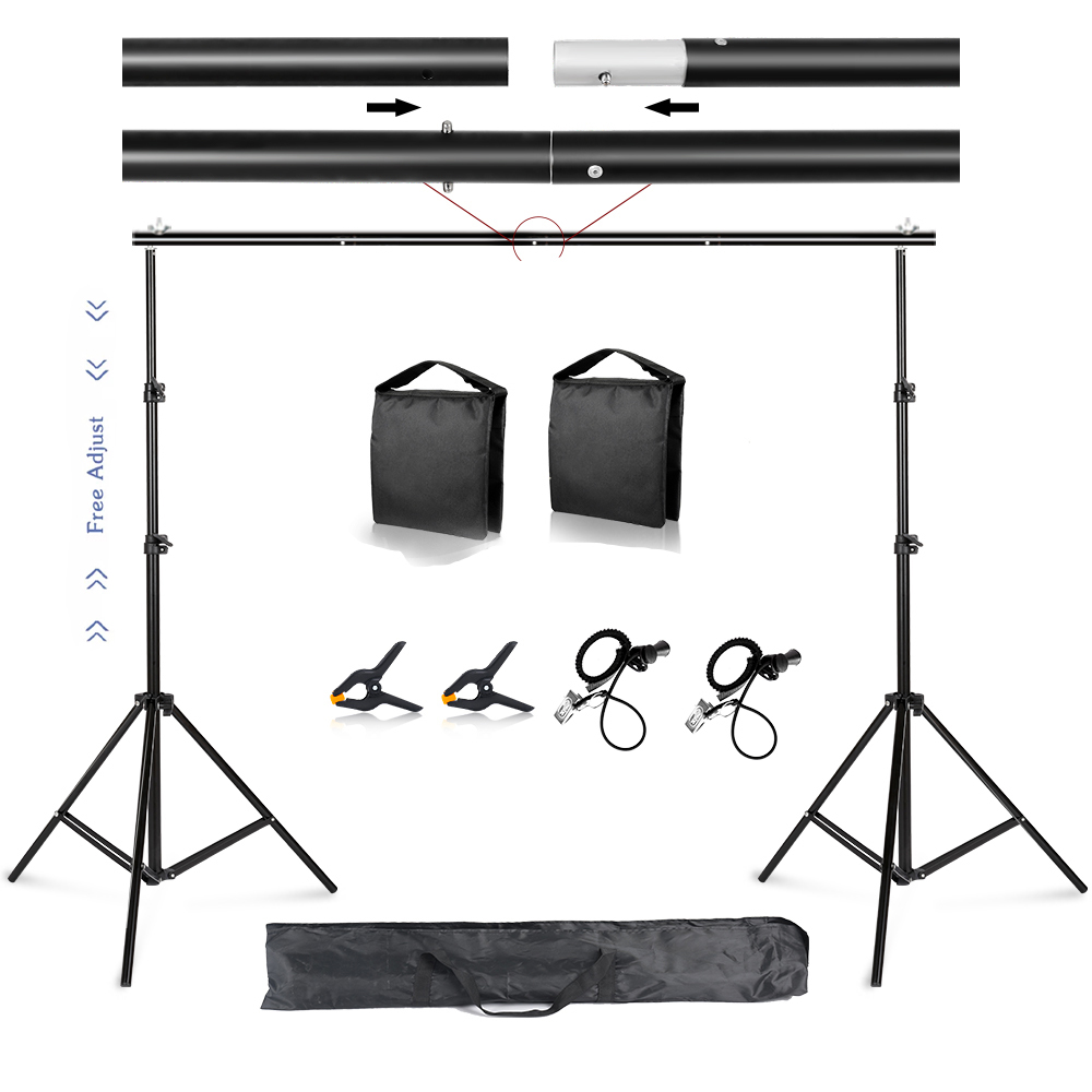 2,6 x 3 m / 8,5 x 10 stóp Stojak na tło do studia fotograficznego, regulowany teleskopowy system podtrzymujący tło z torbą do noszenia