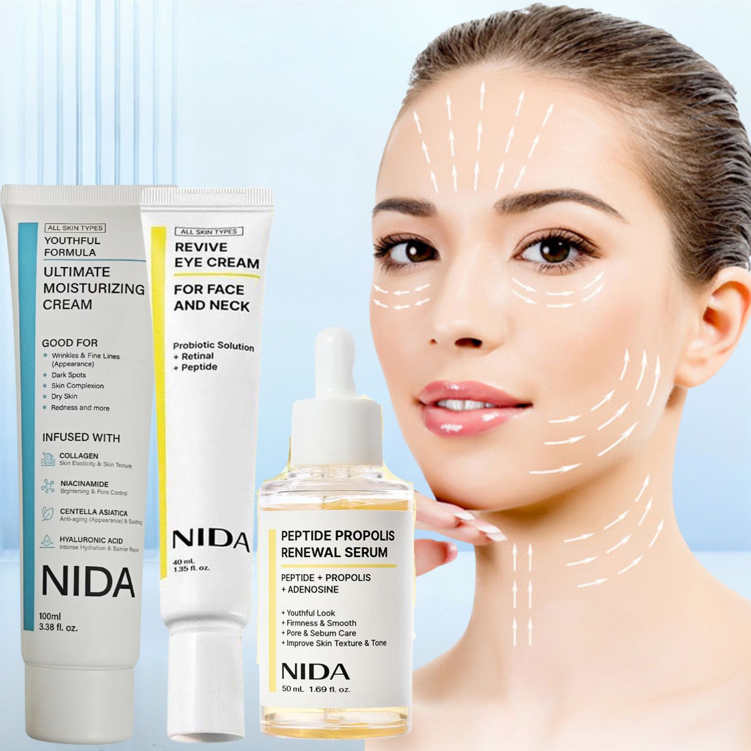 NIDA Retinol crema para ojos eliminadora de líneas finas crema facial nutritiva hidratante diaria repara la barrera de la piel esencia de propóleo