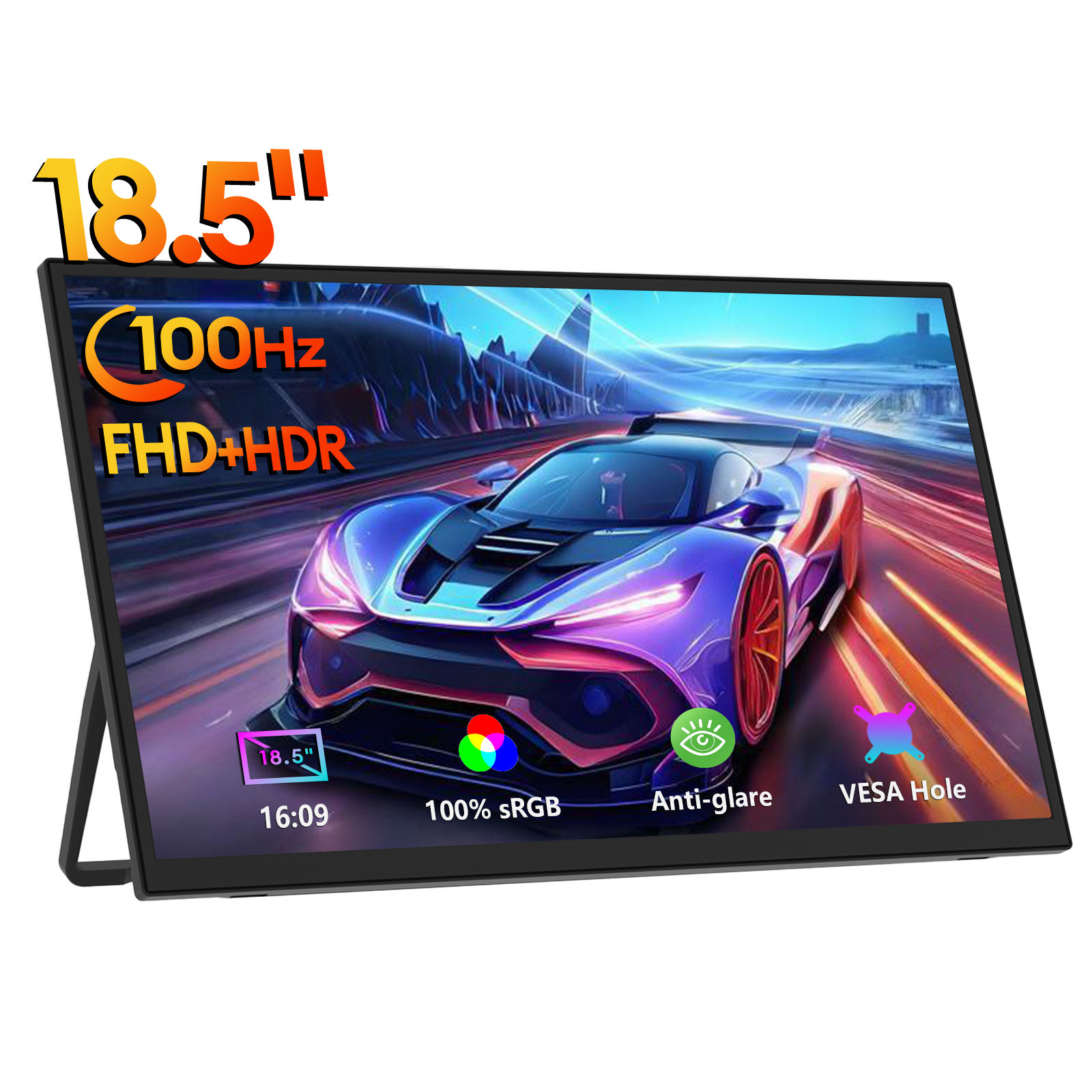 ZEUSLAP Monitor portatile da gioco HDMI tipo C da 18,5 pollici 1920 * 1080P 100 Hz per telefono, NS, PS5, XBOX, PC, laptop Estendi schermo