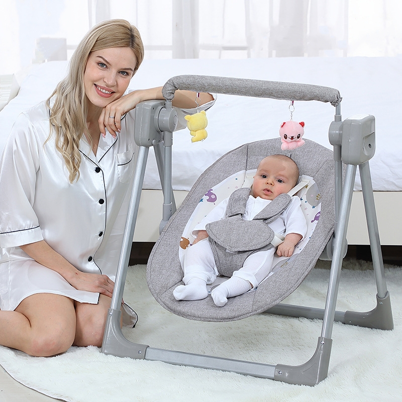 Cadeira de balanço elétrica com controle remoto para bebês, dispositivo de sono dobrável do bebê, berço inteligente, 6-12 meses