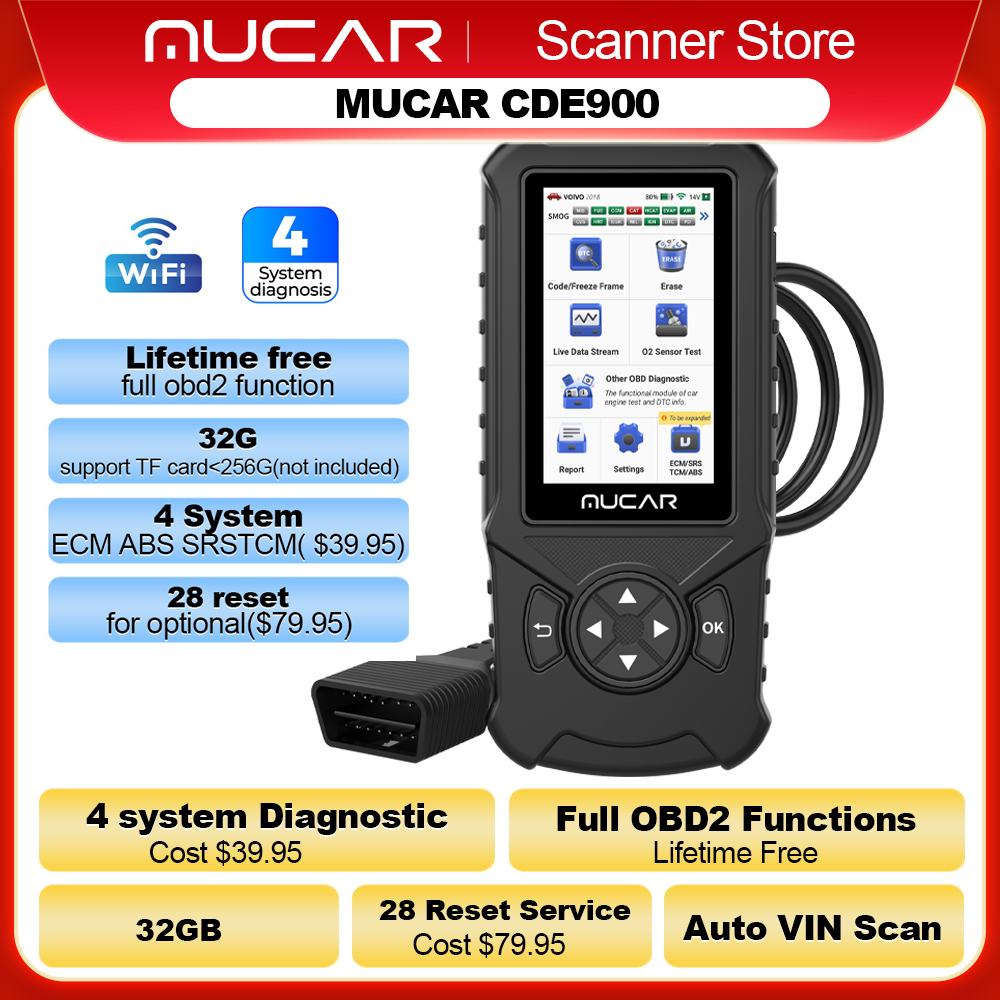 MUCAR CDE900/cde900 Pro/CDE900 Lite narzędzie diagnostyczne OBD2 Auto Obd 2 skaner hamulca poduszka powietrzna skrzynia biegów silnik diagnostyka układu cde900 czytnik kodów 32GB