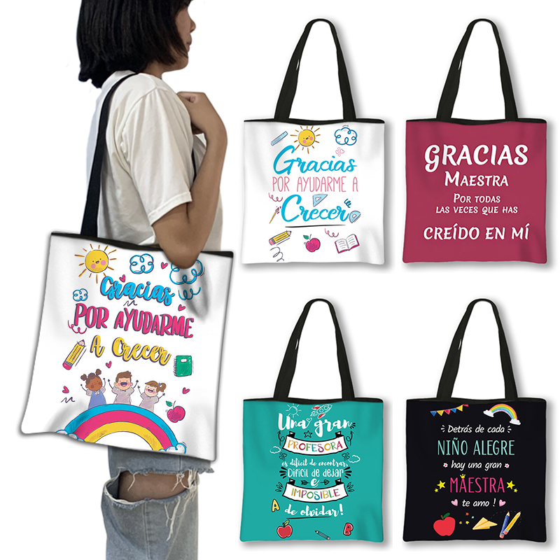 Gracias maastra/Merci Maitresse bolso de hombro para mujer, bolso de mano para mujer, bolso de Gracias para profesores, bolsas de compras reutilizables ecológicas, regalo de moda