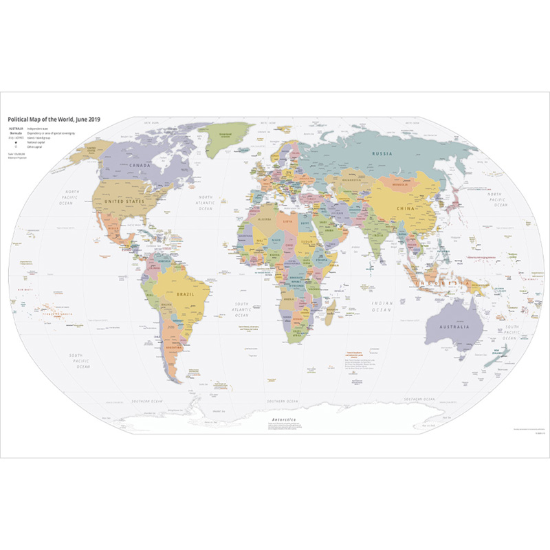 英語地図シリーズ-世界地図-2019、装飾用吊り下げ絵画装飾フレームレス、地理学的、観光/教育ツール