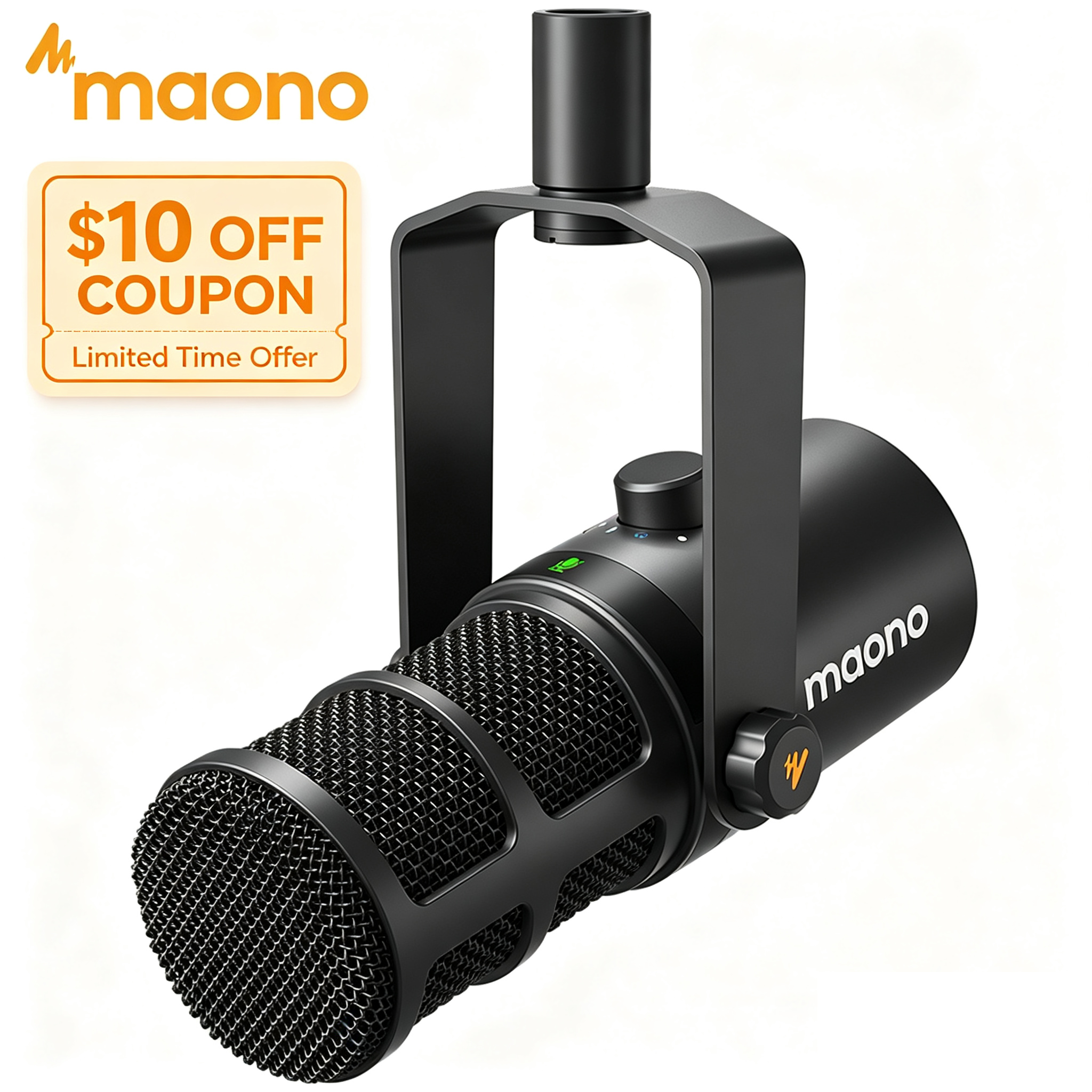 Maono – Microphone dynamique USB/XLR, tout en métal, avec prise casque à Gain muet à une touche et contrôle du Volume pour le Streaming de podcast  PD400X