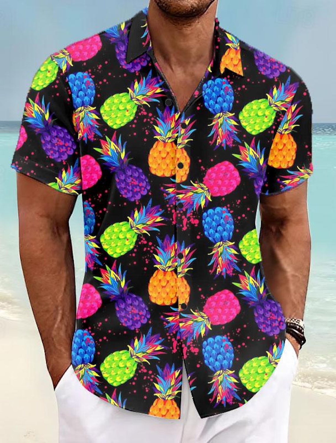 Chemise d'été Aloha pour hommes, ananas Tropical, décontractée, vacances, printemps, couverture, manches courtes, tissu extensible