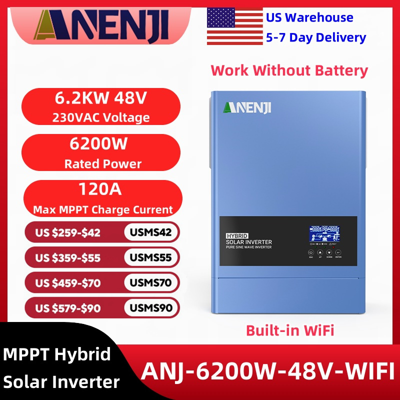 ANENJI 6.2KW 220v Hybrid Inverter Solar 48v Off Grid Inversor Built 120A MPPT Charge Controller With WiFi For Home Energy System