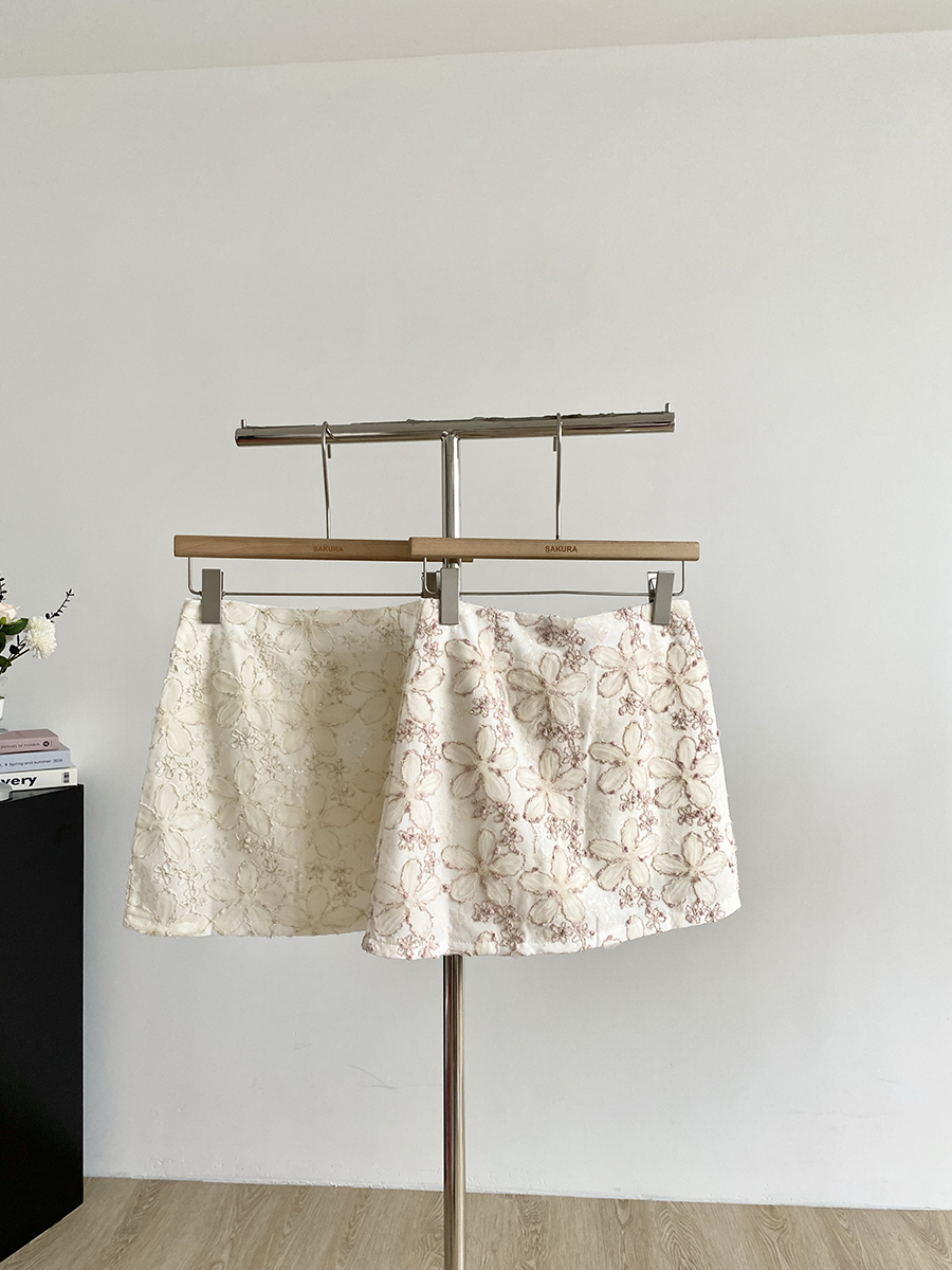 Women's Summer Autumn Sweet Floral A Line Mini Skirt Lady Streetwear High Waist Embroidered Flower Short Skirt