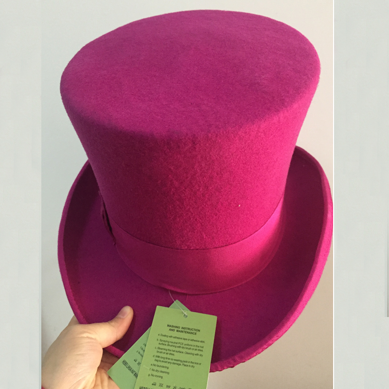 Lisua topi wol pesta wanita topi atas datar pria topi Derby wol 100% rasa topi ajaib 18cm/7 inci
