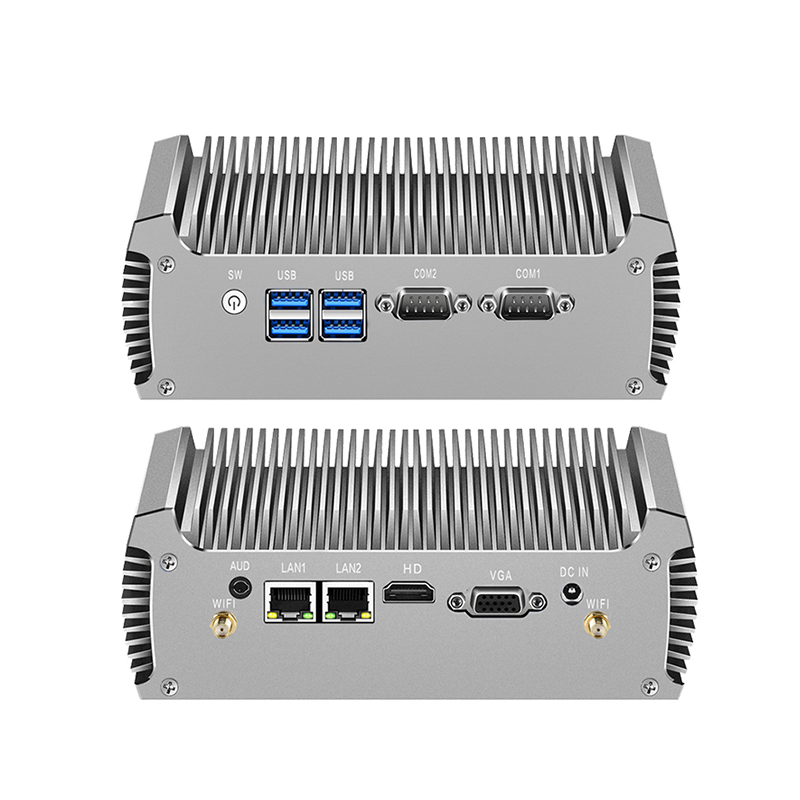 Mini computador Fanless do PC, LAN industrial, duplo, núcleo i5, 5200U, i7, 4500U, Celeron 2955U, 2 * COM, DDR3L, Wi-Fi, Windows, Linux, Ubuntu