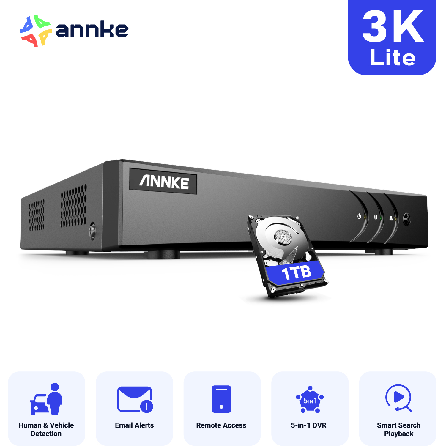 ANNKE 5MP Lite 8CH HDการเฝ้าระวังวิดีโอDVR PIR Motion Detection 5IN1 H.265 + เครื่องบันทึกดิจิตอลสําหรับ 2MP 3MP IPกล้องวงจรปิดกล้อง