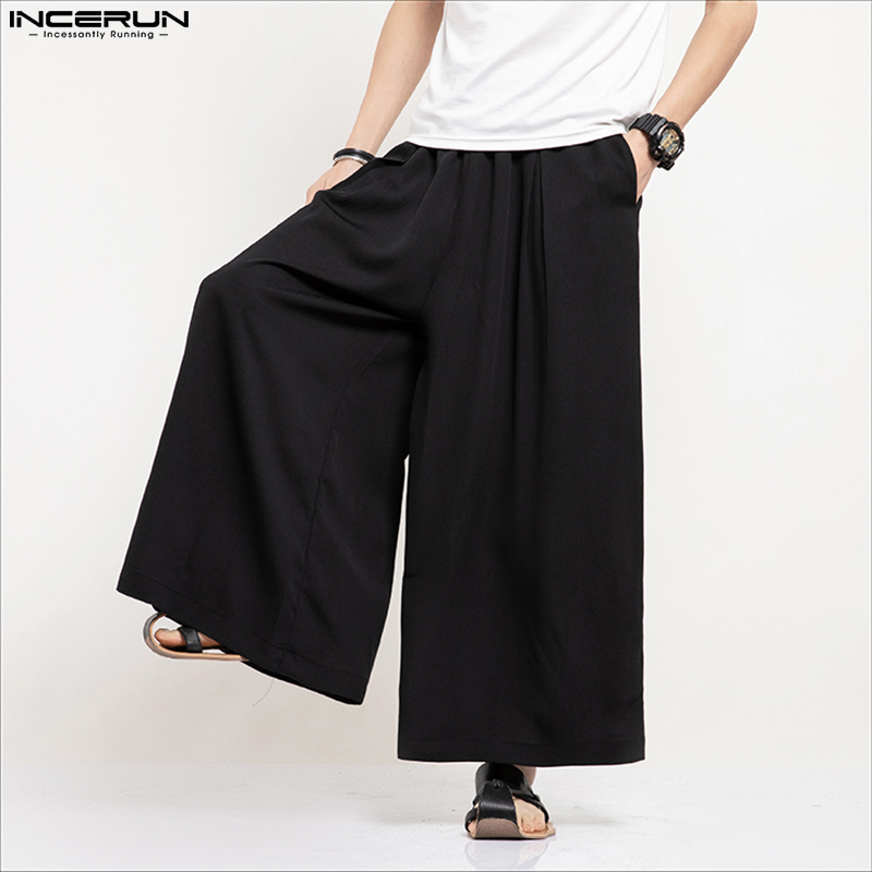 INCERUN Uomini Pantaloni A Gamba Larga di Colore Solido Allentato Jogging Elastico In Vita Pantaloni Da Uomo Streetwear Vintage 2024 Casual Pantaloni Lunghi S-5XL