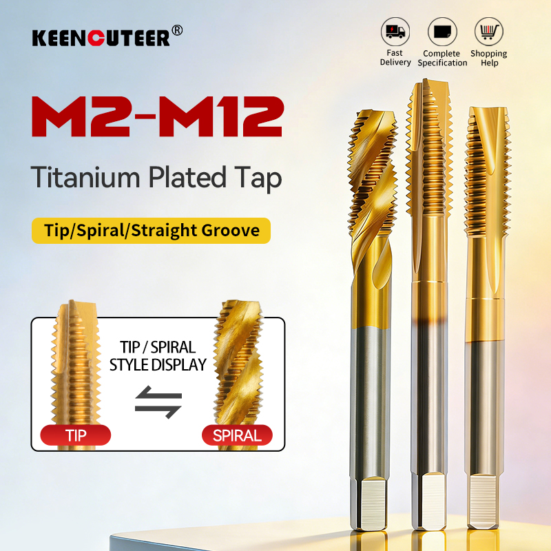 Metric Titanium Plated HSS Spiral Point Tap Spiral Flute Tap M2 M2.5 M3 M4 M5 M6 M7 M8 M10 M12  Machine Plug Tap Screw Thread