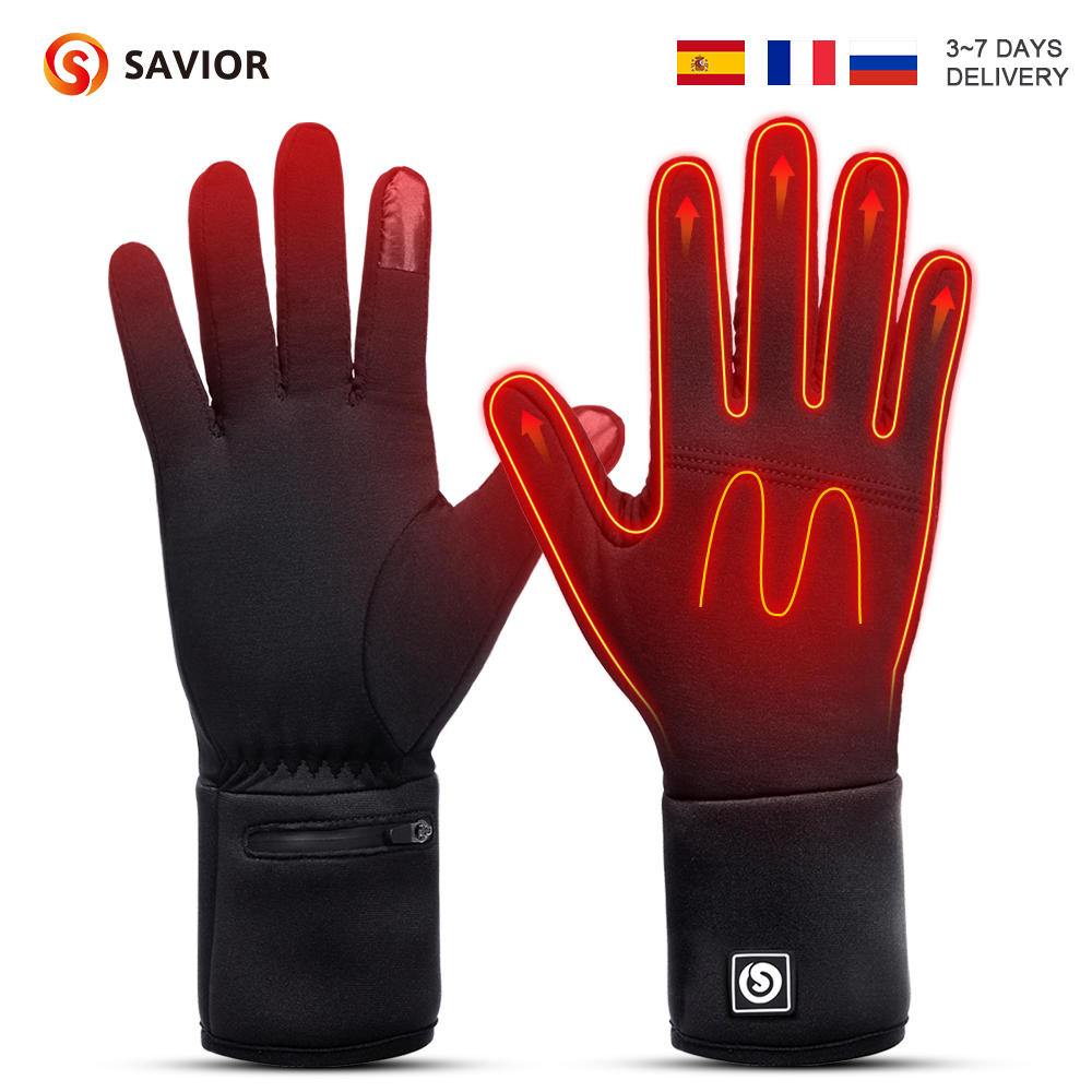 SAVIOR Winter Thermal Heated Gloves For Adult Rechargeable Battery Goatskin Leather Wind Waterproof Warm Hand Ski Gloves 3 Gears