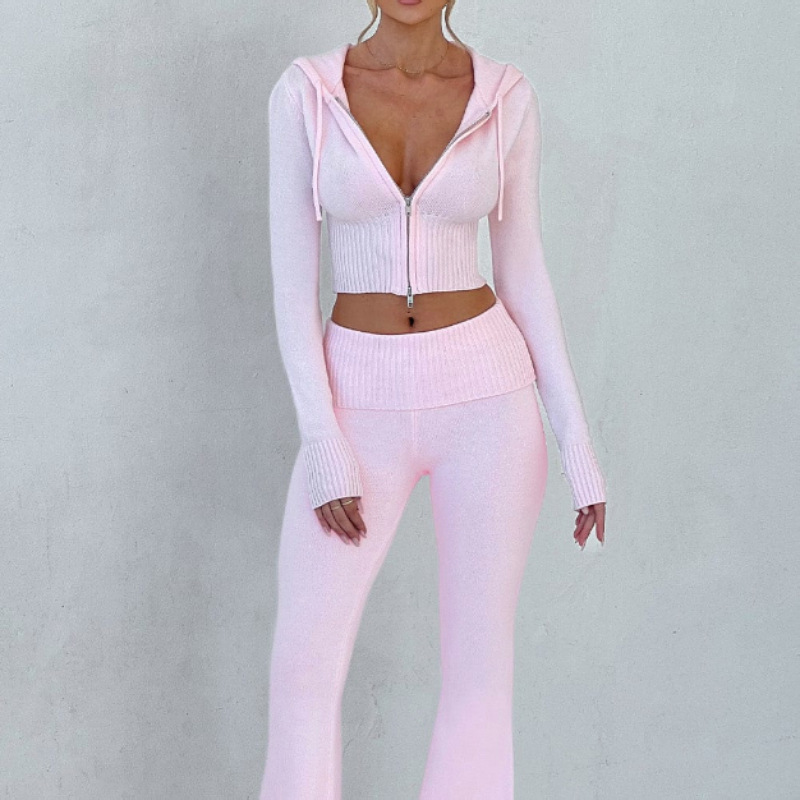 Frühling Neue Damenmode Slim-Fit Kurzes Kapuzentop Lässige Hose Modischer Anzug Damen Zweiteiler