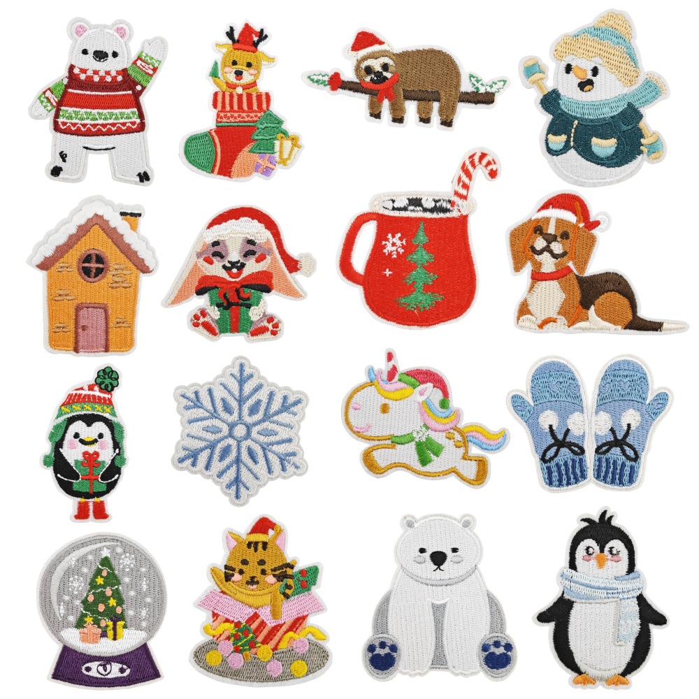 Parches bordados para planchar con dibujos animados de Navidad, muñeco de nieve, oso, decoración de ropa para niños, apliques, broches para diadema DIY