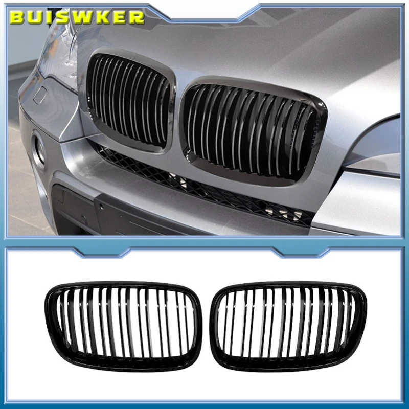 1 par de grelhas dianteiras para bmw x5/x6 e70 e71 2008-2014 brilhante fosco preto rim grill fibra de carbono substituição grelhas de para-choque dianteiro