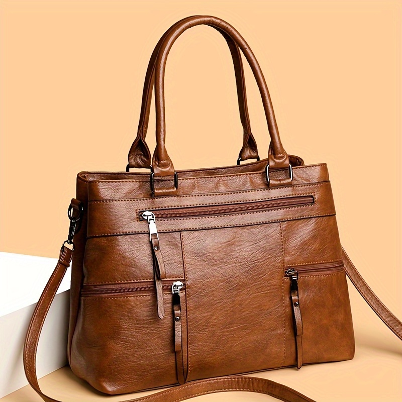 Borsa tote da donna in stile retrò Spaziosa, borse a tracolla/tracolla in PU di alta qualità con tasche multiple, chic, ideale per l'uso quotidiano