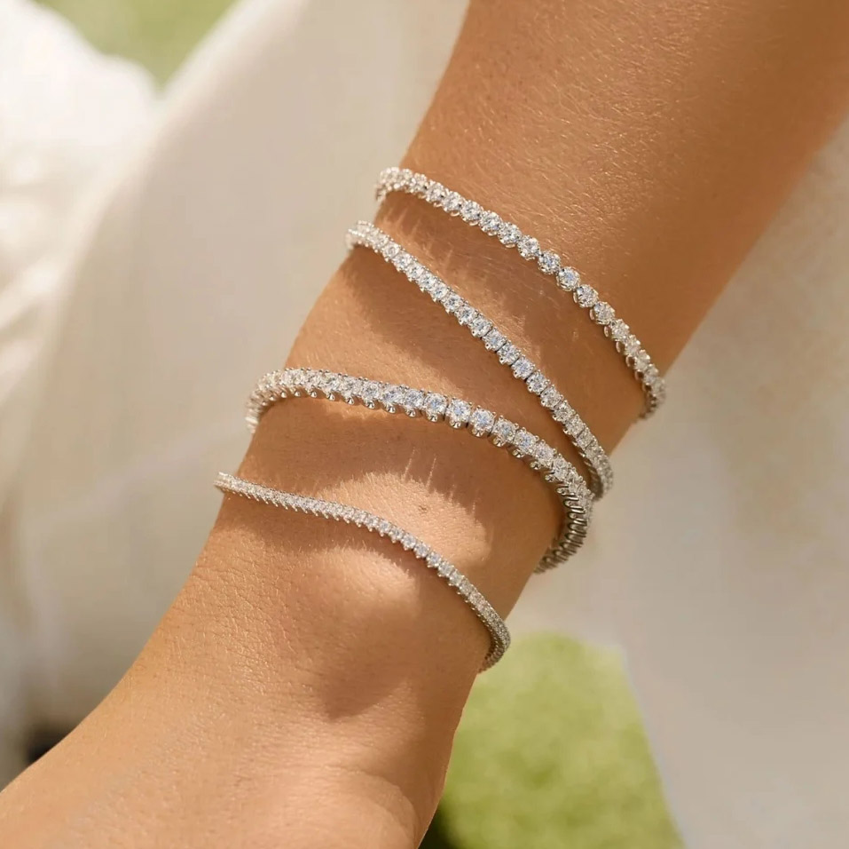 Pulsera de tenis para mujer, cadena de cristal de circonia cúbica, Color plateado, estilo Hip Hop, para chica adolescente, joyería de boda, H027