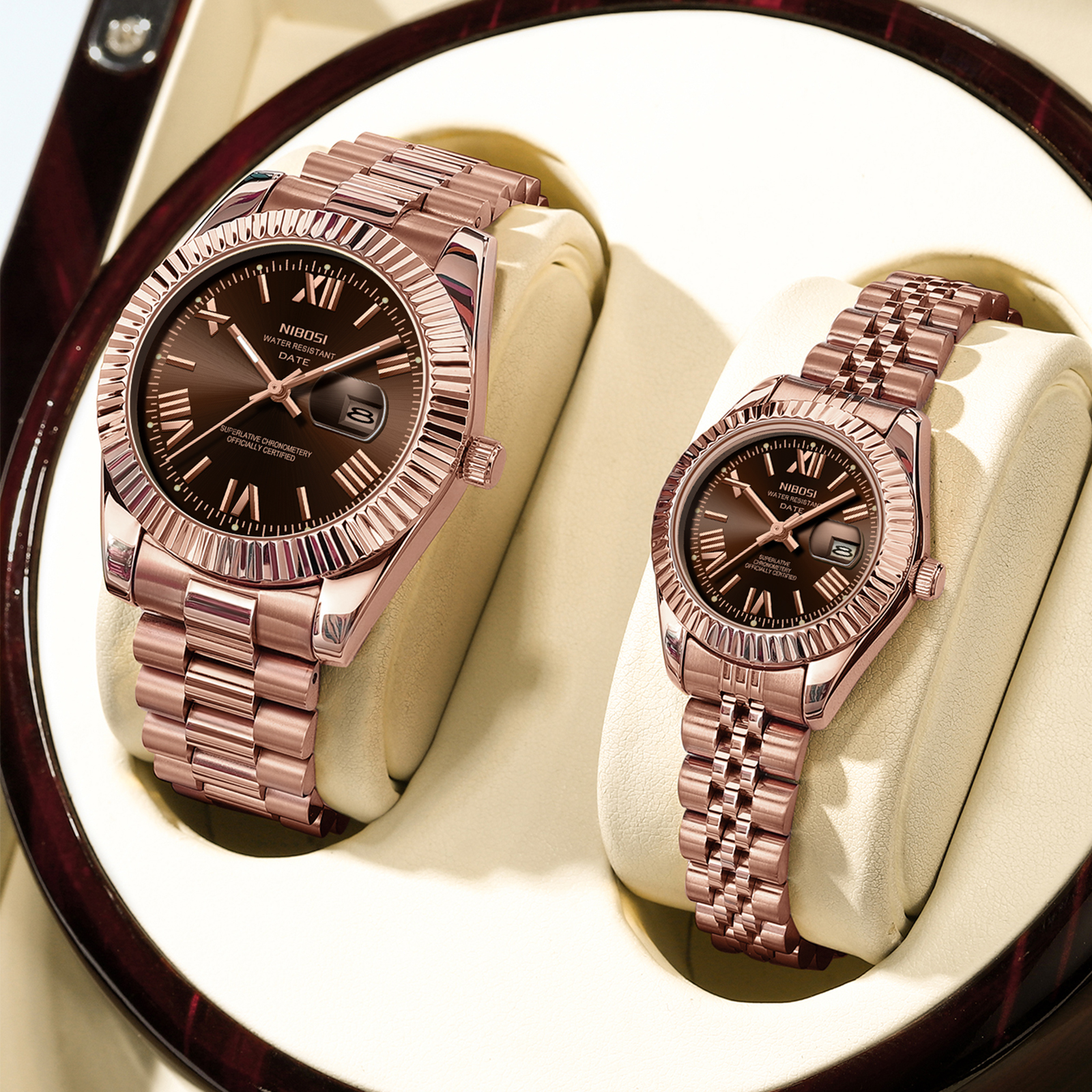 NIBOSI, 2 uds., relojes para parejas, 30M, resistente al agua, moda, regalo del Día de San Valentín, reloj de amor de cristal de acero inoxidable, reloj de cuarzo para hombres y mujeres