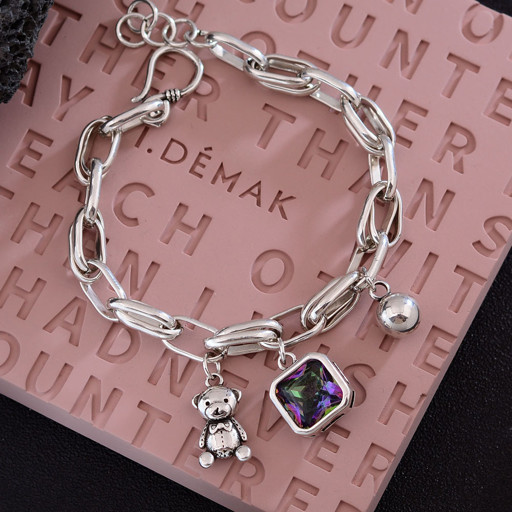 Recién llegado, dulce osito, diseño Animal, cristal brillante, Plata de Ley 925, pulsera con dijes para mujer, joyería para regalos de mujer