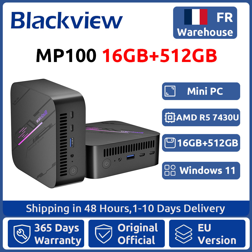Blackview MP100 NOWY Mini PC AMD Ryzen 5 7430U Windows 11 6-rdzeniowy 12-wątkowy 16GB DDR4 512GB SSD WiFi 6 Mini Komputer PC BT5.2