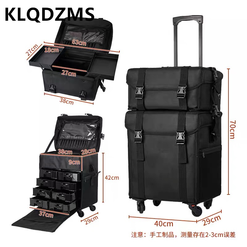 KLQDZMS – trousse à cosmétiques professionnelle pour femme, en tissu Oxford, trousse de beauté et de manucure, chariot de grande capacité avec roulettes, sac à bagages