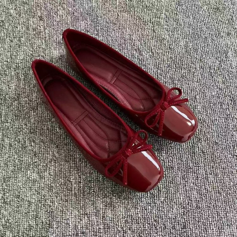 Nuove Ballerine da Donna in Pelle Verniciata con Fiocco 2026, Scarpe Casual Slip-on con Punta Quadrata e Suola Morbida per Primavera Estate