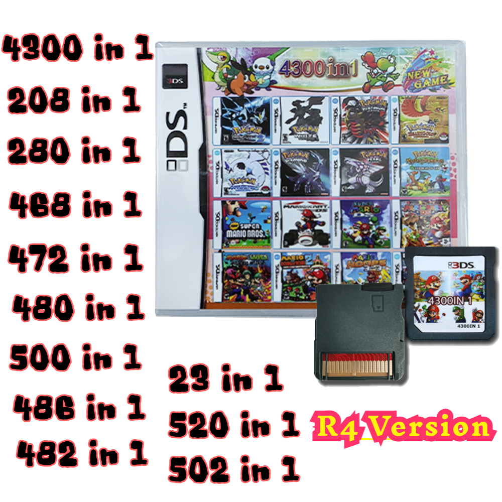 การ์ดเกมโปเกมอน 4300 in 1 รวมในตลับเกม DS NDS 3DS 3DS NDSL สำหรับเครื่องเล่นเกมพกพา (การ์ด R4)