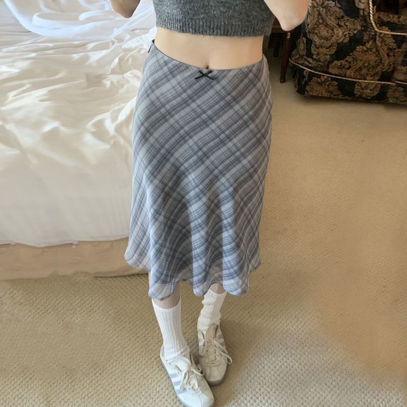 Faldas de Verano para Mujer, Falda Midi Vintage a Cuadros con Cintura Alta, Falda Elegante de Doble Capa para Damas, Ropa de Estilo Y2K
