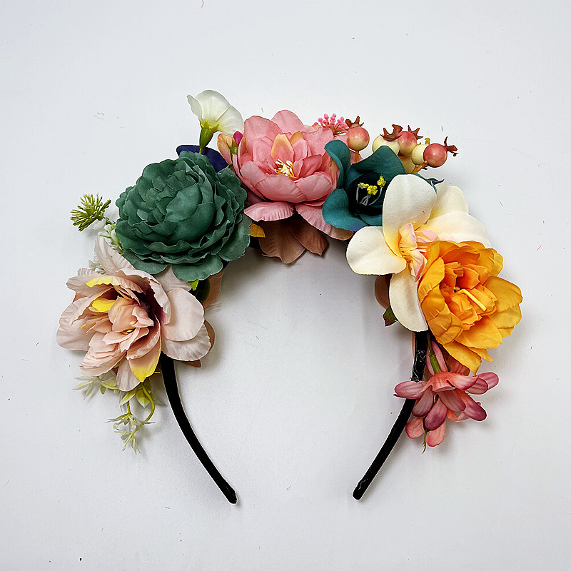 Große Blume Stirnband mexikanische Blumen Haarband Rose Pfingstrose Haar Reifen Cosplay Kostüm Party Festival Haar Girlande Hochzeit Dekore