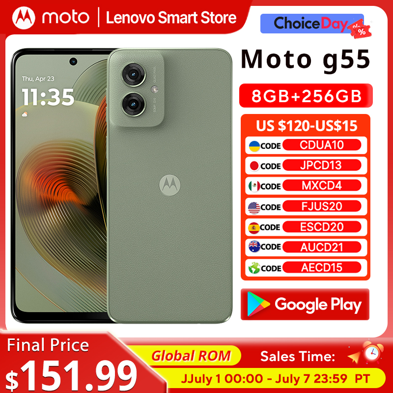 Смартфон Motorola MOTO G55, оригинальный глобальный ПЗУ, 6,5-дюймовый дисплей 120 Гц, 256 ГБ MediaTek Dimensity 7025, 50 МП, мобильный телефон