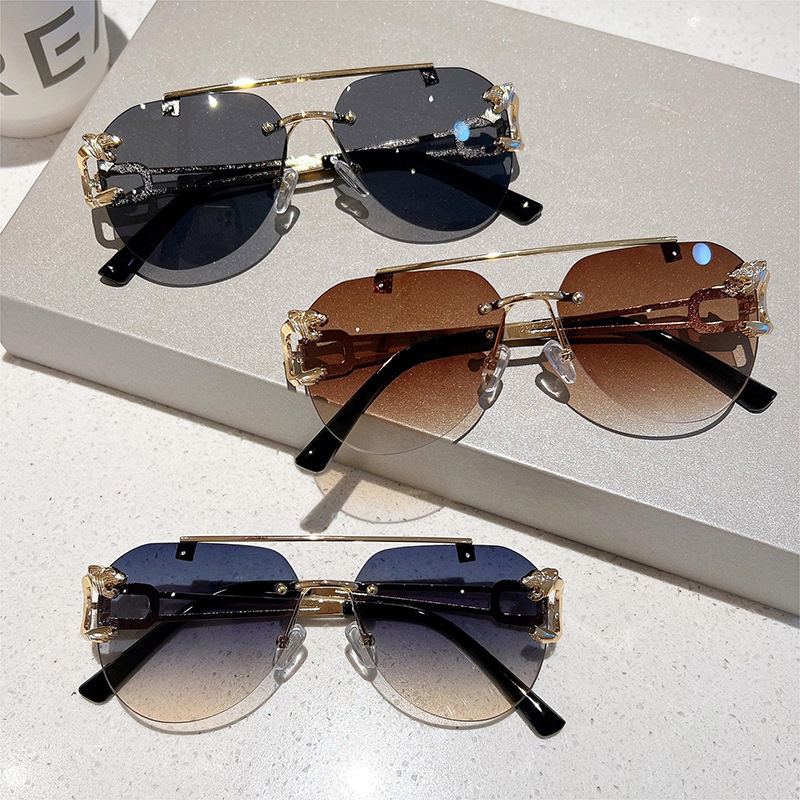 Óculos de sol sem aro de luxo feminino, óculos vintage, tons grandes, Lunette, 2022