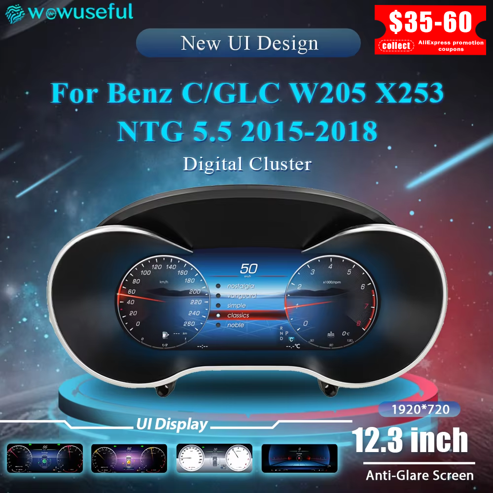 12,3-дюймовый кабина приборной панели для Benz C GLC S205 W205 V205 117 X253 2015-2018 Ntg5.0 4,5 5,5 Автоматический цифровой кластер приборной панели