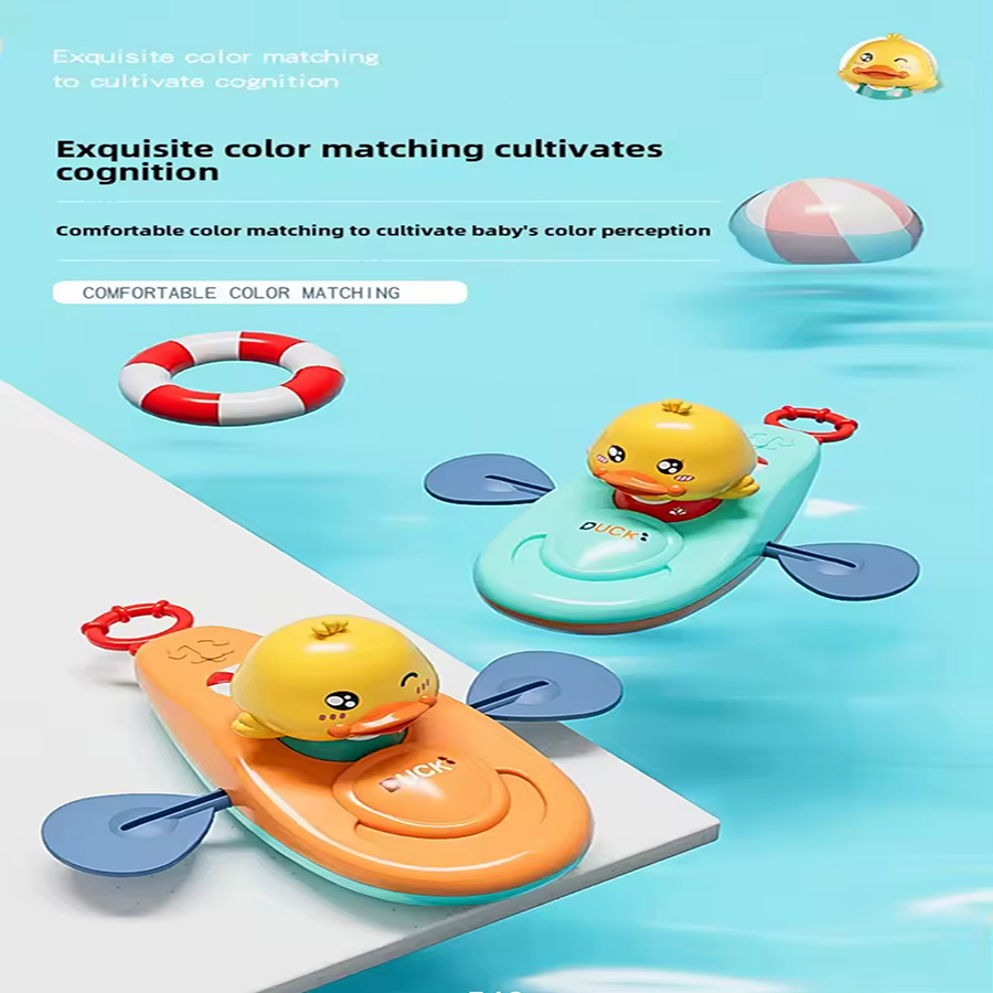 1 Uds.-Kayak de remo automático de juguete de baño de pato amarillo pequeño, juguete de piscina sin BPA para niños pequeños, regalo de Baby Shower sin baterías Ne