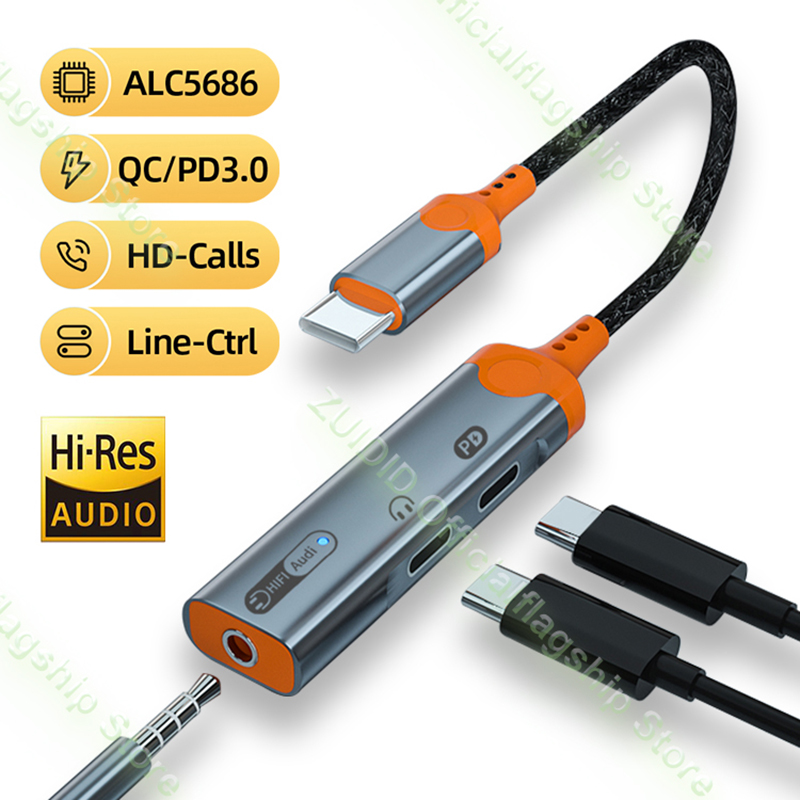 Adaptador de auriculares 3 en 1 USB tipo C a 3,5mm/doble USB C PD60W 32 bits/384KHz DAC Audio Aux convertidor de auriculares para iPad Pro Samsung
