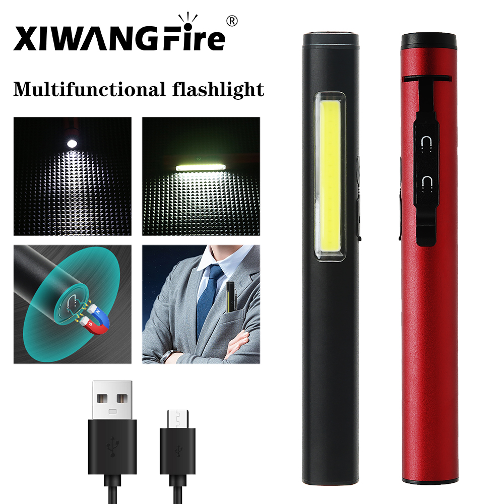 Lampe de poche LED Portable, projecteur COB et faisceau haut XPE, lampe de travail à Clip en alliage d'aluminium, batterie intégrée avec aimant arrière