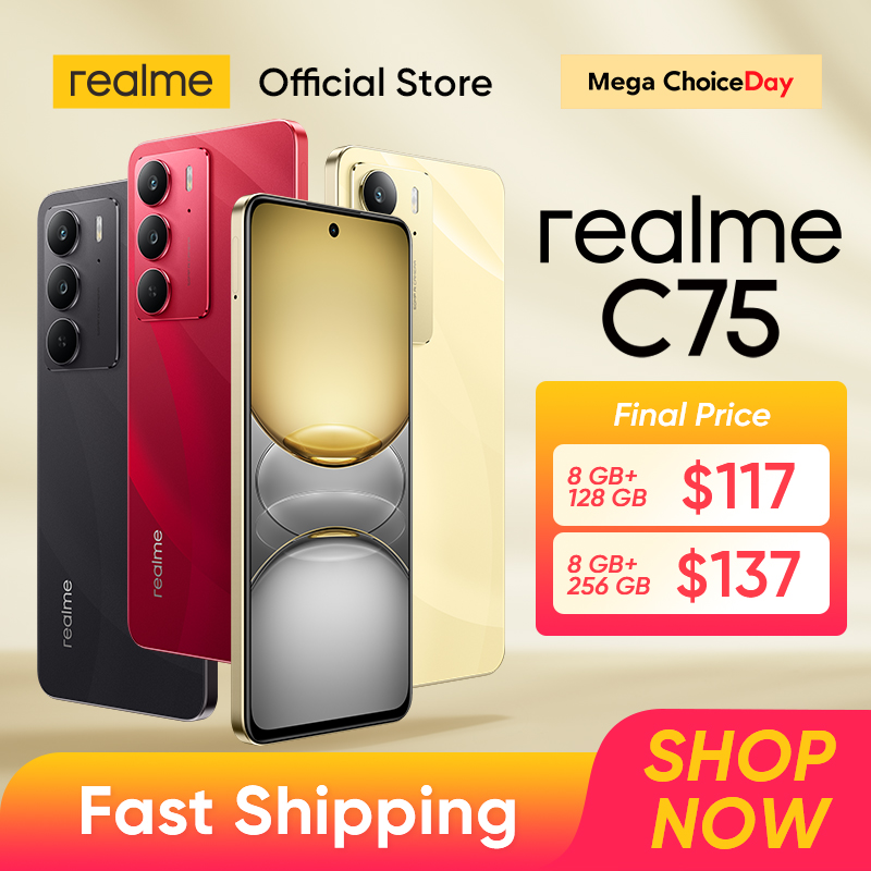 [Мировая премьера] Смартфон realme C75 с чипсетом Helio G92 Max, батареей емкостью 5828 мАч, зарядкой 45 Вт, дисплеем 6,72 ", частотой 90 Гц, камерой 50 Мп, NFC IP69.