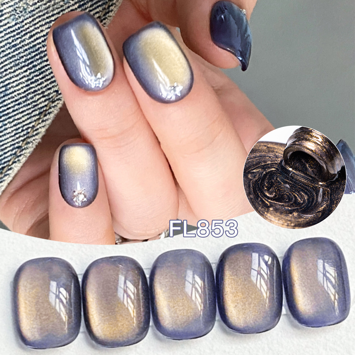 10 ml weicher goldener Glas-Katze-Magnet-Gel-Nagellack für Punk-Stil, Wasserlicht-Nagelkunst-Gel-Varnish, Gold-Glitzer, Soak Off UV-LED-Gel