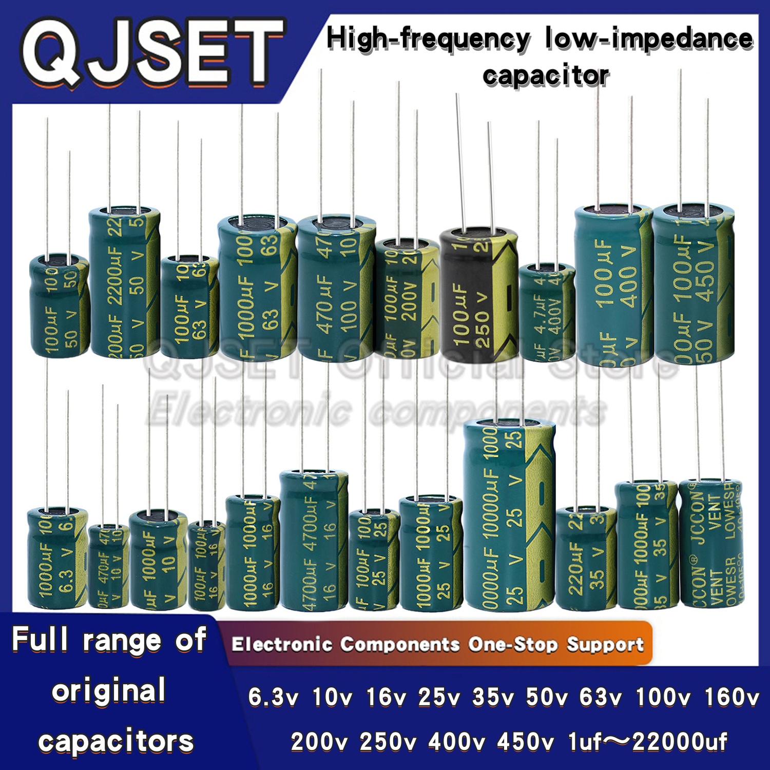JCCON 6,3 V 10V 16V 25V 35V 450V 100V 400V 100UF 220 330 470 680 1000 1500 2200 3300UF condensadores de aluminio bajos de frecuencia