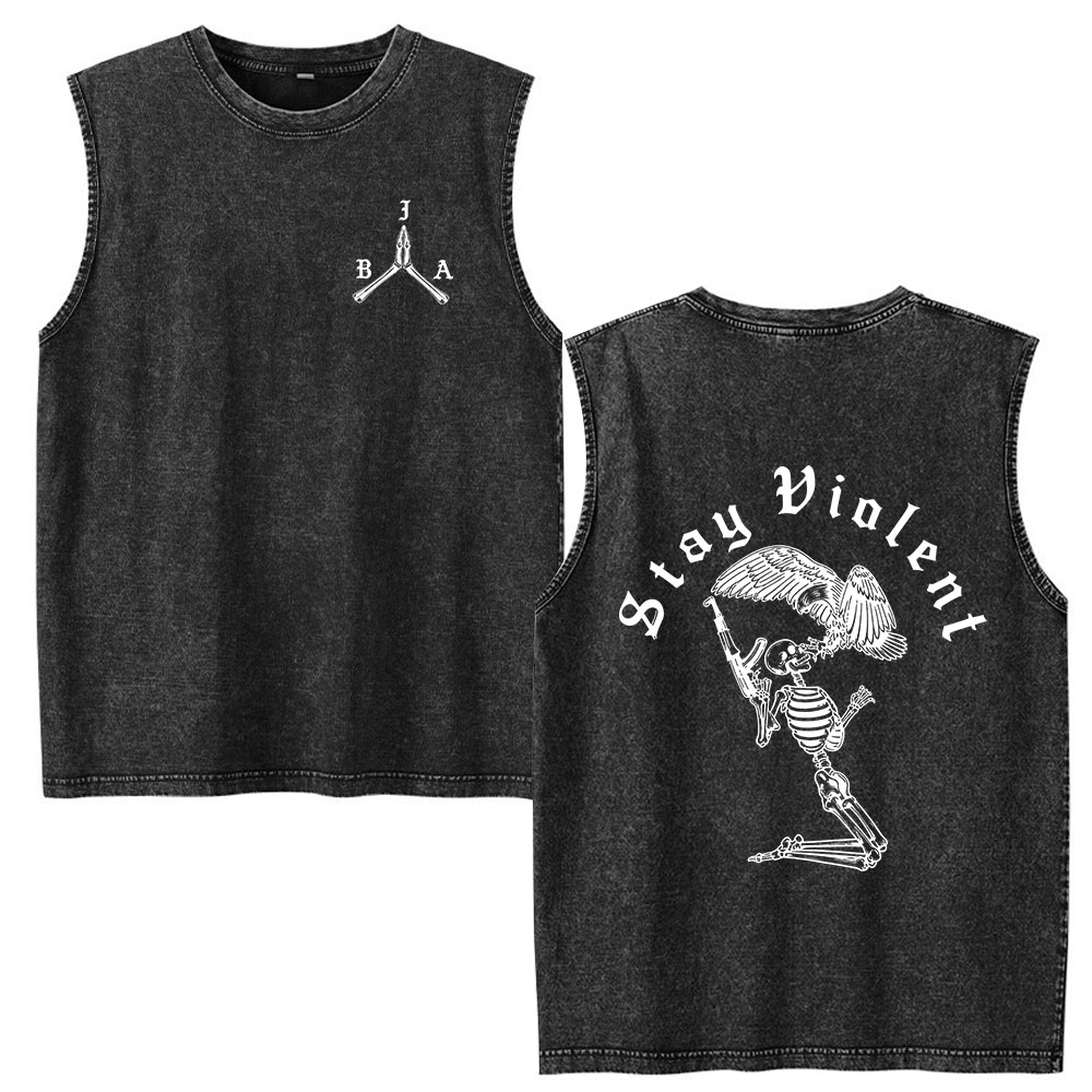 Koszulki bez rękawów Stay Violent Brothers in Arms Skeleton Vintage Acid Washed Tank Tops Męska Odzież Casualowa Oversize'owa Kamizelka