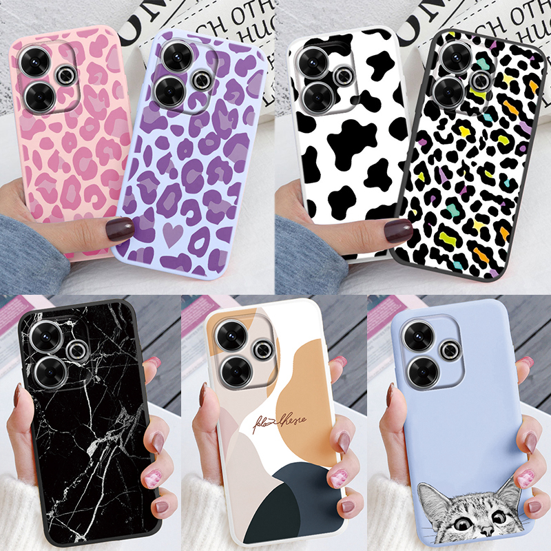 Voor Redmi 13 4G Telefoon Case Bruin Luipaard Print Zachte Siliconen TPU Cover Kleurrijke Marmeren Fundas Voor Xiaomi Redmi 13 Redmi 13 Coque