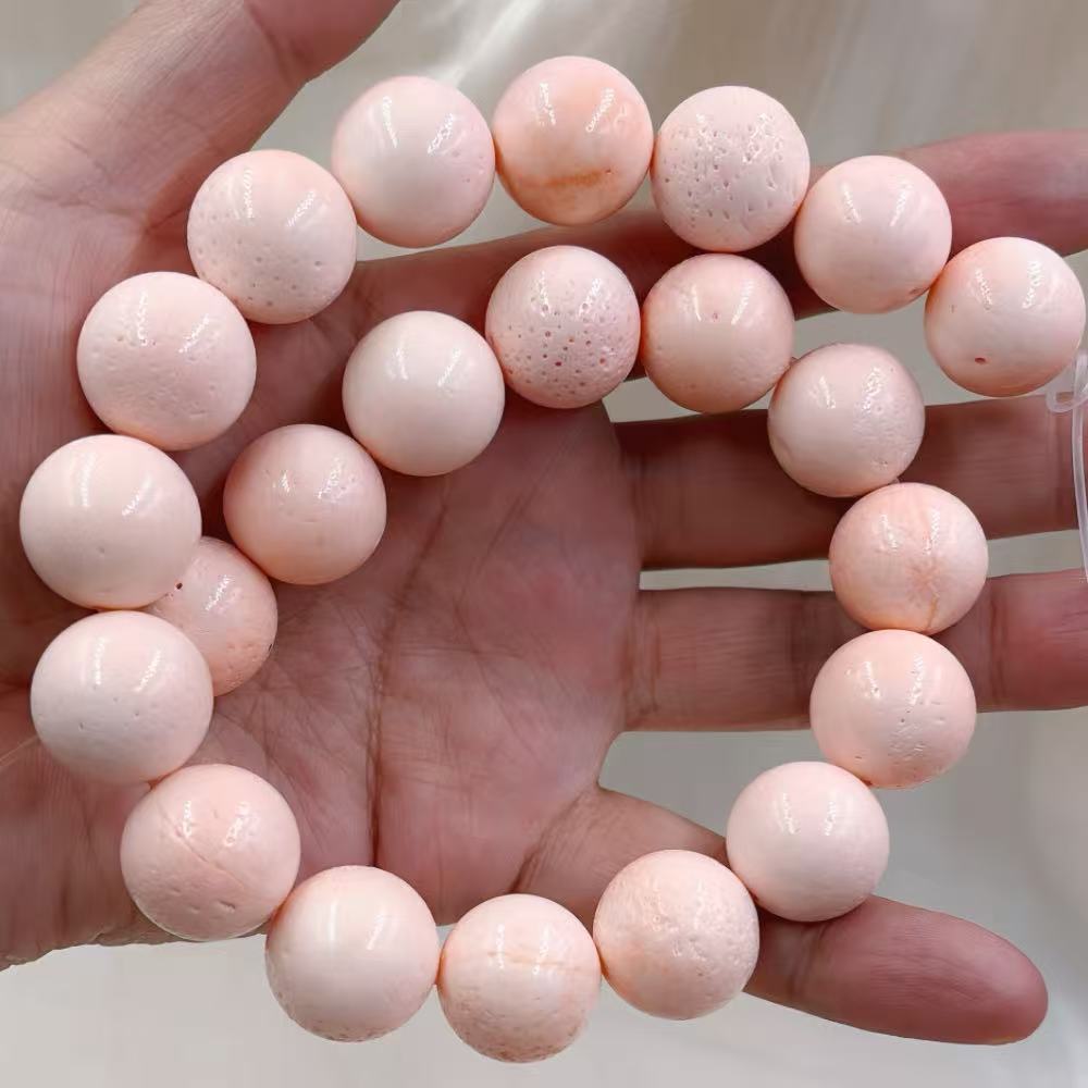 Mode Zomer Sieraden Diy Punk Ronde Lichtroze Echte Natuurlijke Zee Bamboe Koraal Losse Kralen 38cm 15mm